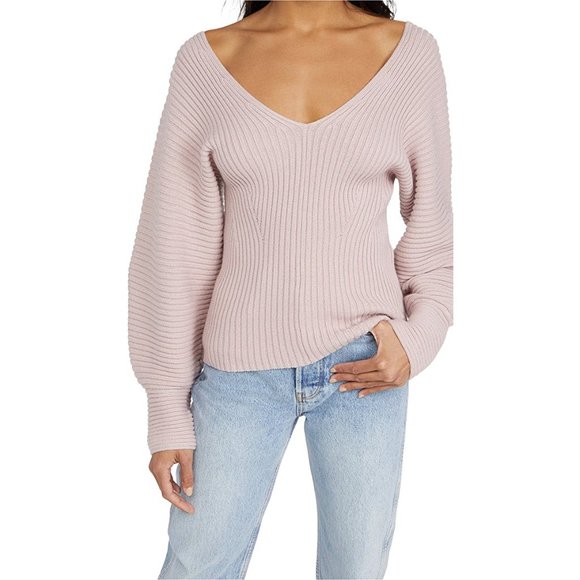 525 America NWT Ribbed Double V Neck Dolman Sweater Blush Sz M - Picture 1 of 13